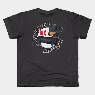 Awesome Doxie Dog posing with attitude on Black Dachshund with Red Collar Kids T-Shirt